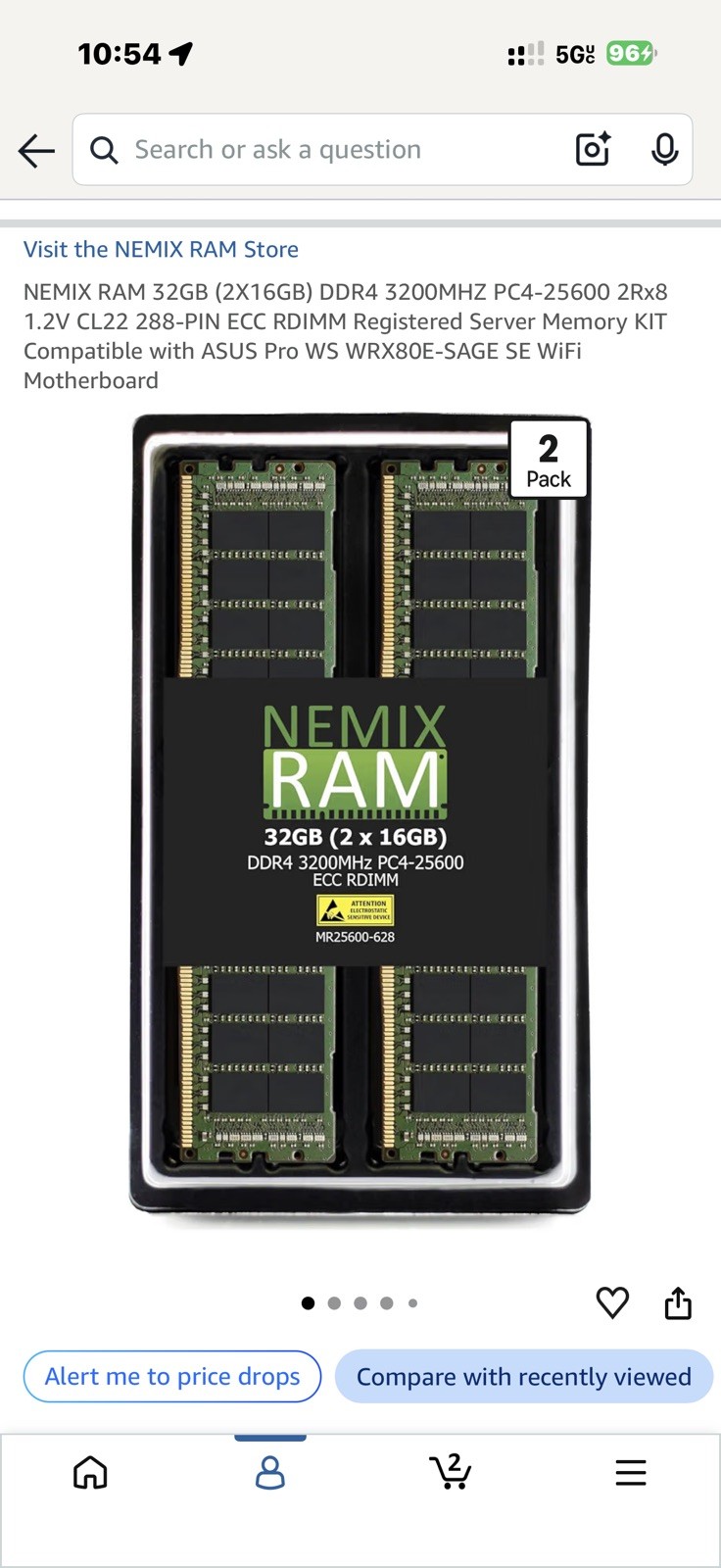 NEMIX RAM 32GB (2X16GB) DDR4 3200MHZ RDIMM, Black