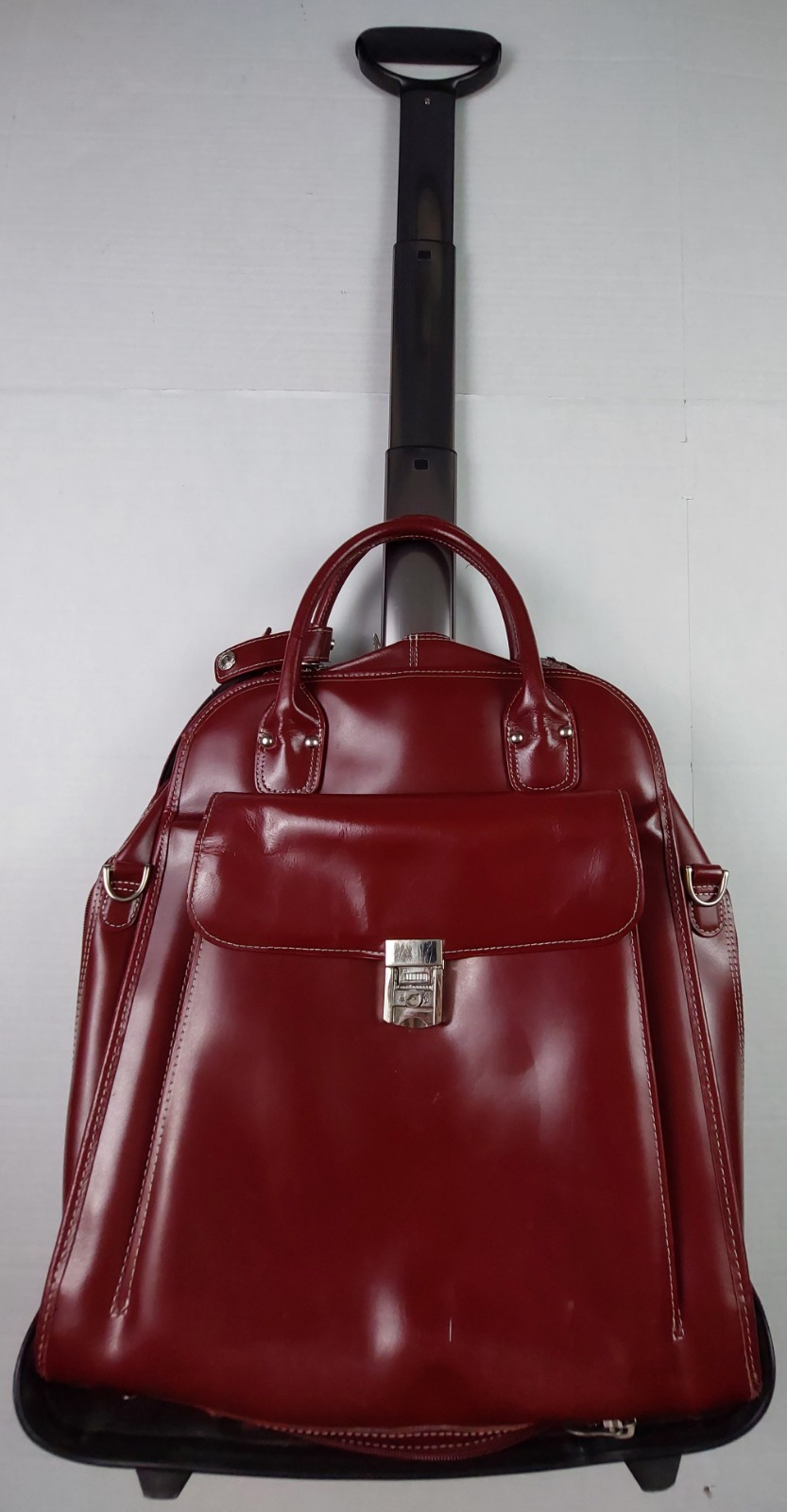 McKlein Edgebrook Leather Wheeled Laptop Briefcase Womens Red Removable System