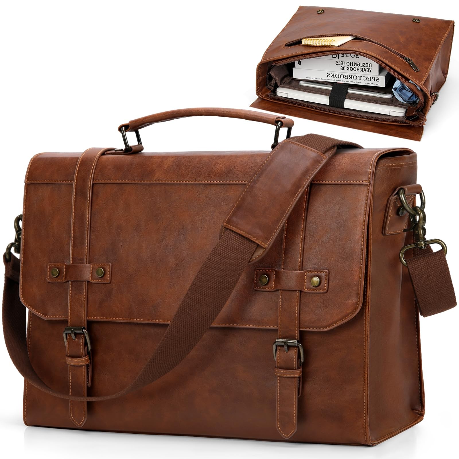 RAINSMORE Mens Messenger Bag 17 Inch Waterproof Vintage 17 inch, Brown 