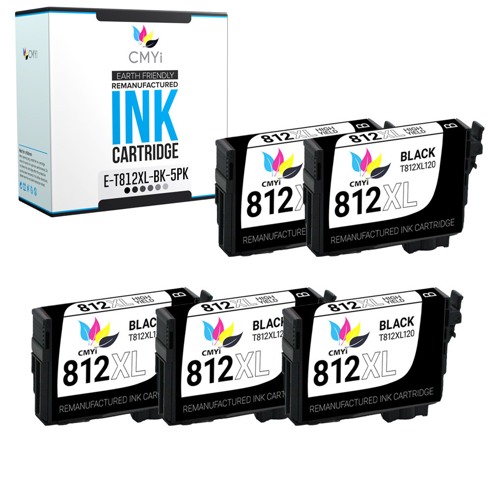 5 PK Black 812 XL Ink Cartridge for Epson T812XL 812XL Workforce ECC7000 Pro WF