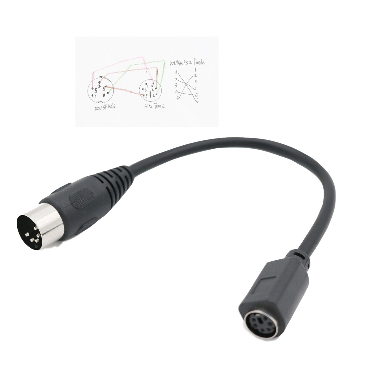 DIN5 AT Male to Mini DIN6 MDIN6 PS/2 Female PC Mac Keyboard Adapter Converter 6"