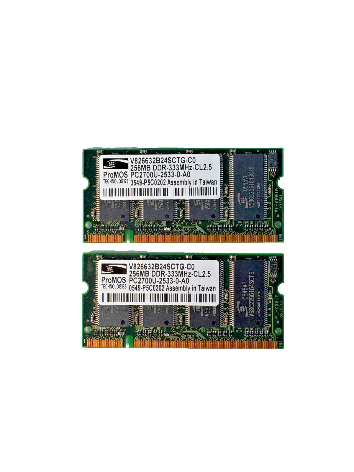 ProMOS RAM 2x • 256MB DDR-333MHz-CL2.5 • V826632B24SCTG-CO • PC2700U-2533-0-A0