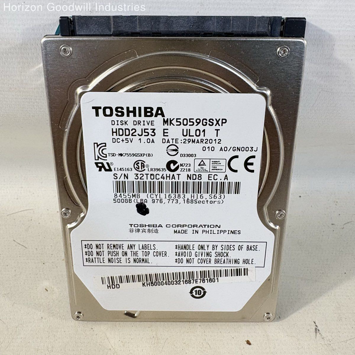 TOSHIBA HDD2J53 E UL01 T 500GB HDD Laptop Disc Drive (Wiped Factory Reset)