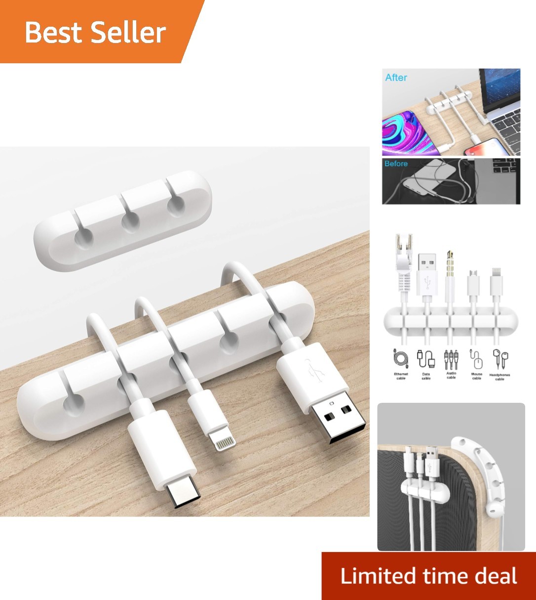 Versatile Silicone Cable Organizers - White Adhesive Clips for Daily Use, 2 Pack