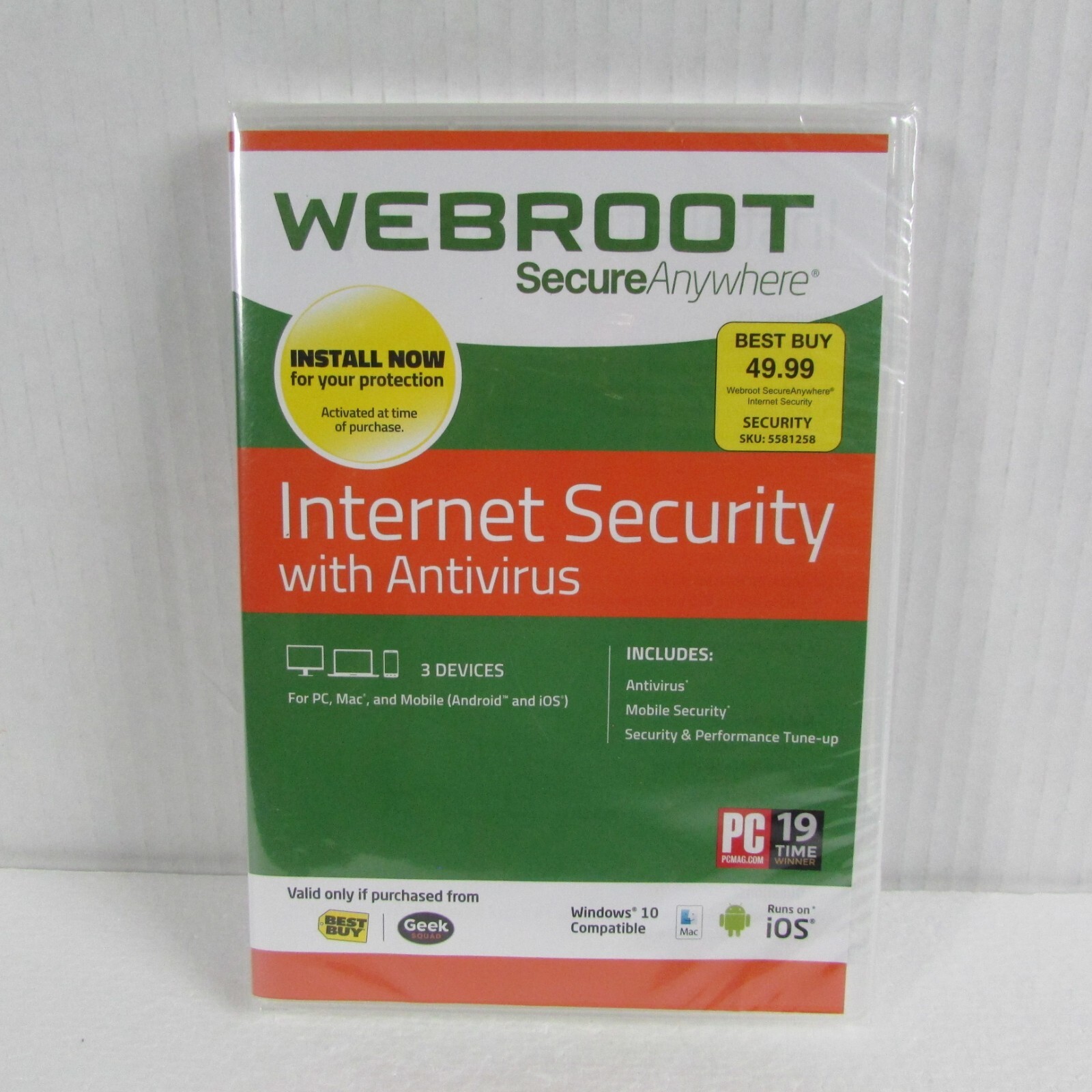 Webroot Internet Security w/Antivirus Windows 10 Compatible 3 Devices NEW SEALED