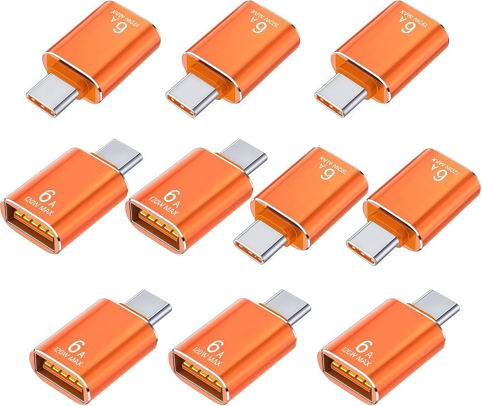 Pastall 10 Pack 10Gbps/120W USB C to USB3.1 Adapter, Orange Type C Male to US...