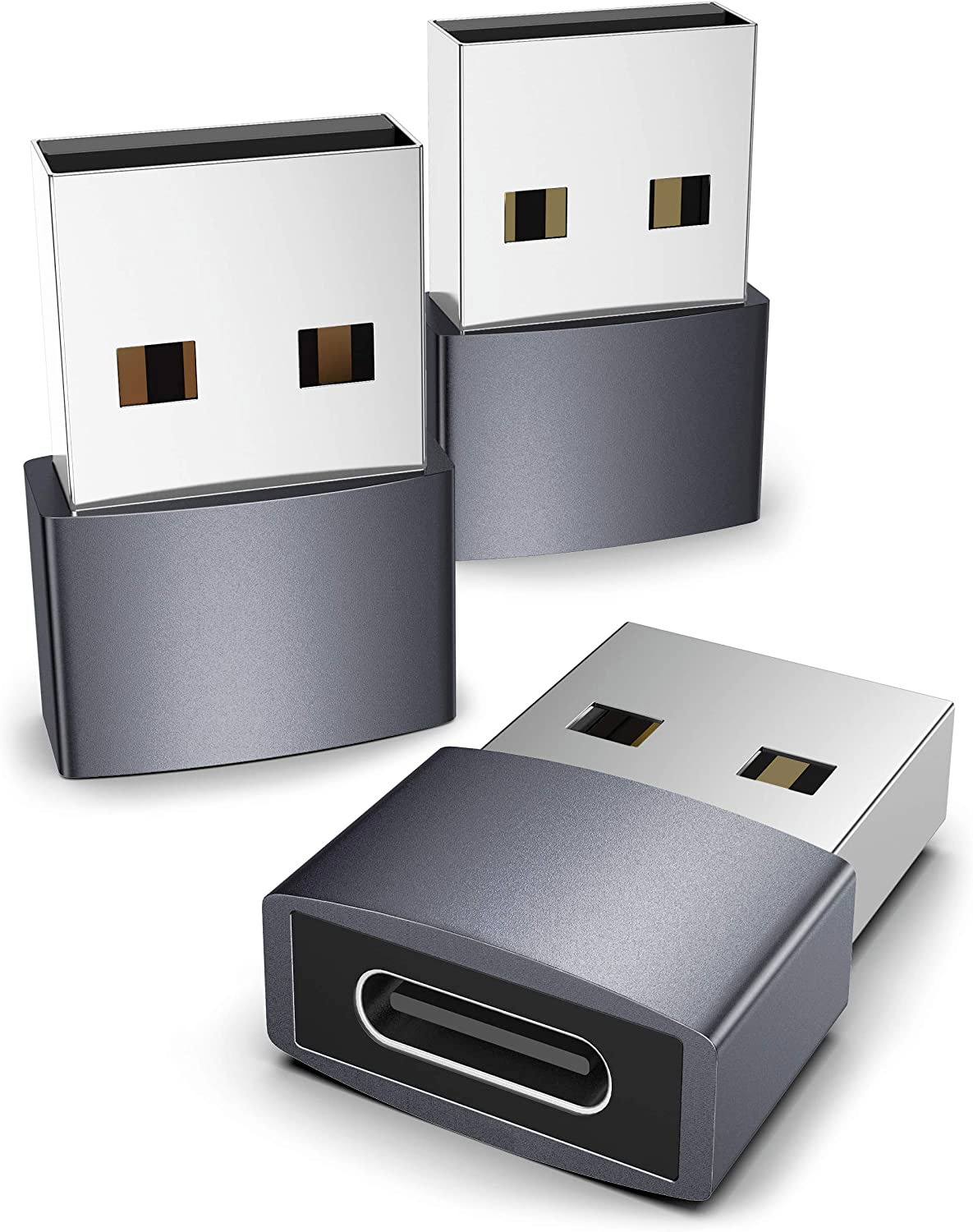 Syntech USB C Female to USB Male Adapter Pack of 3 [Travel Must Haves, Aluminum]