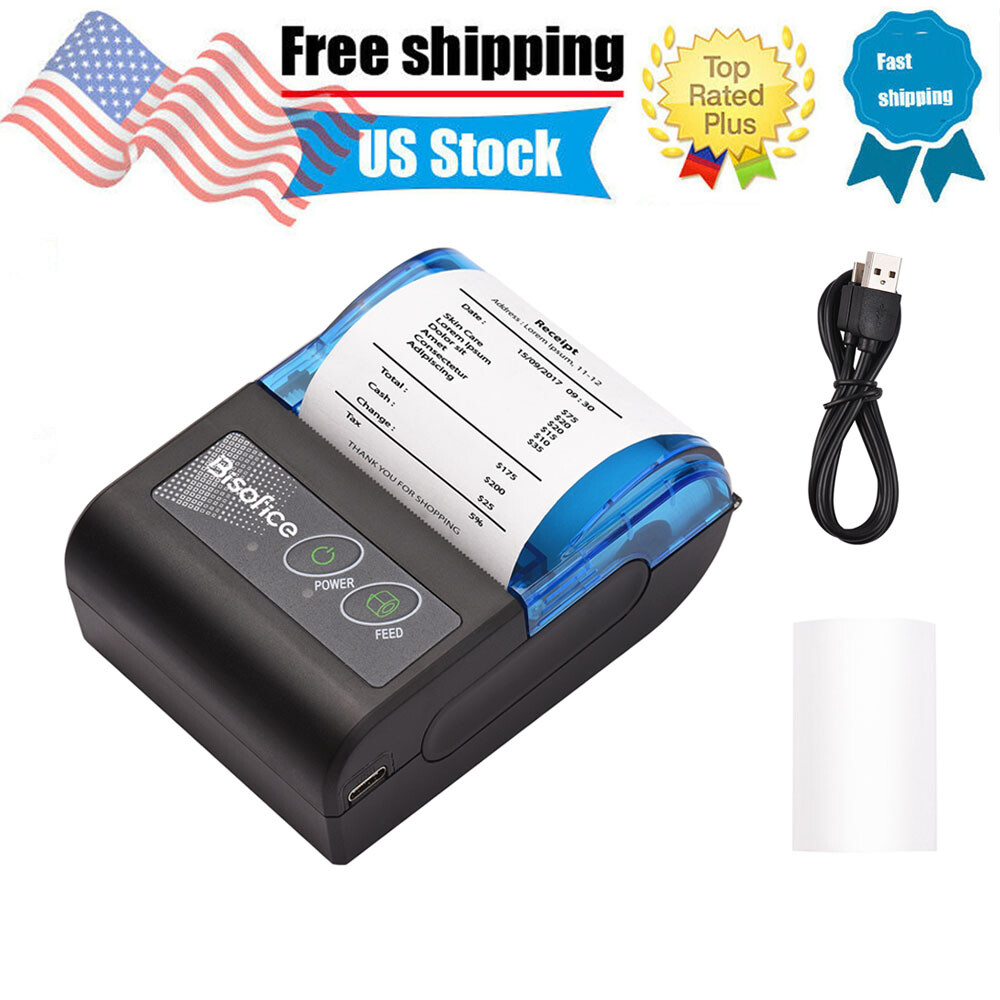 Bisofice Bluetooth 58mm Thermal Receipt Printer Portable Mobile POS Printer O3Q4