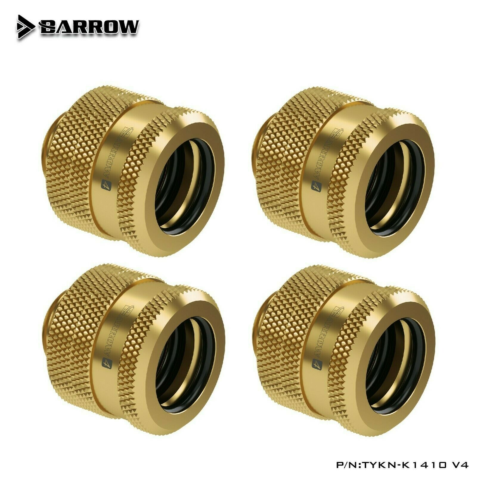 4 Pack Barrow G1/4" to 14mm Hard Tubing Compression Fitting 14mm OD Rigid Gold