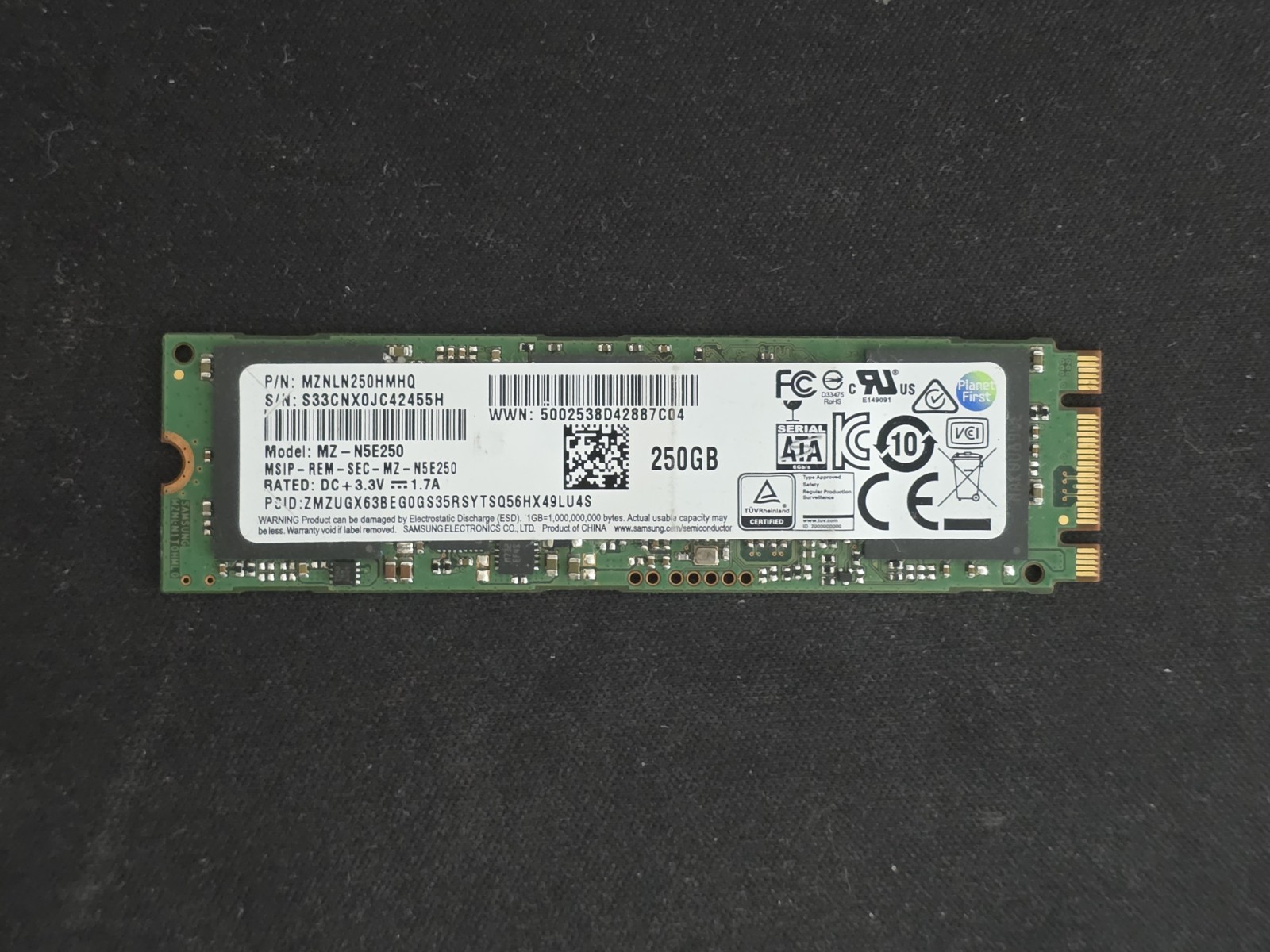 Samsung 850 EVO 250GB M.2 2280 SATA SSD (MZ-N5E250, NOT NVMe, 95% Health, B+M)