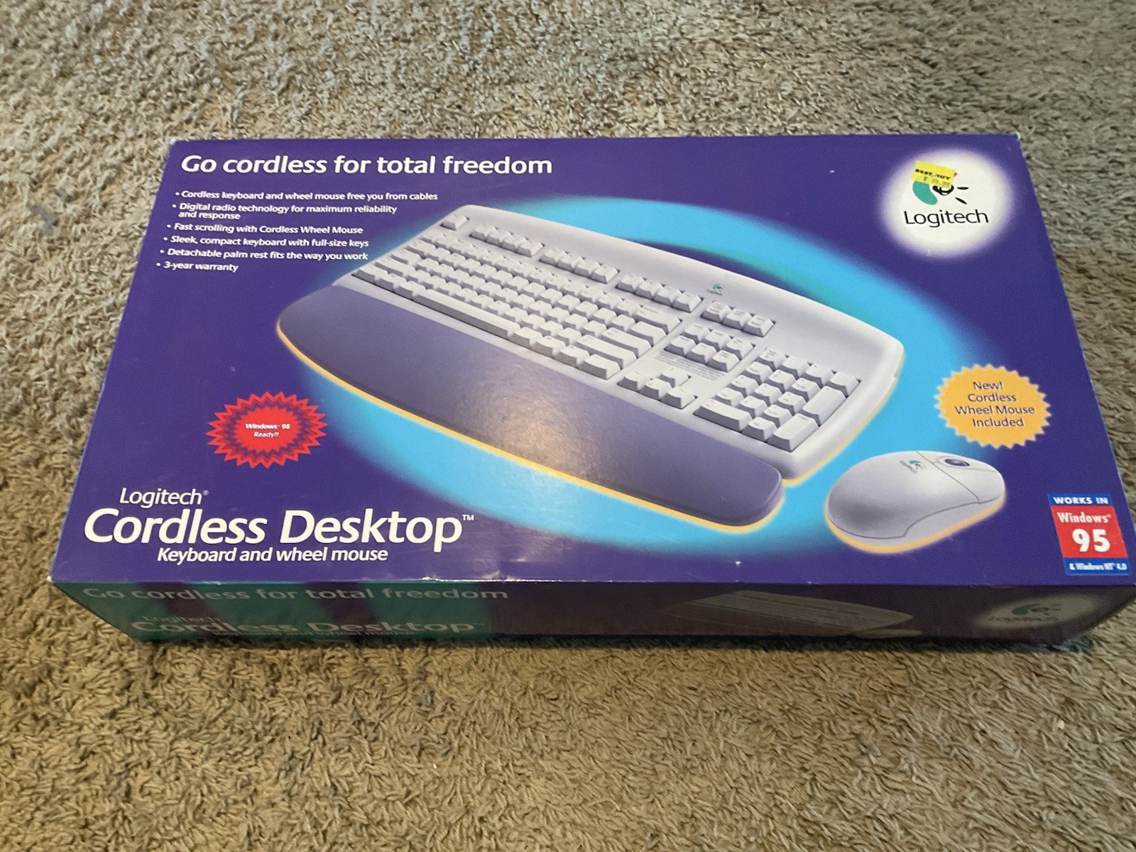 1998 Logitech Cordless Desktop Keyboard Mouse Open Box Some Sealed VINTAGE