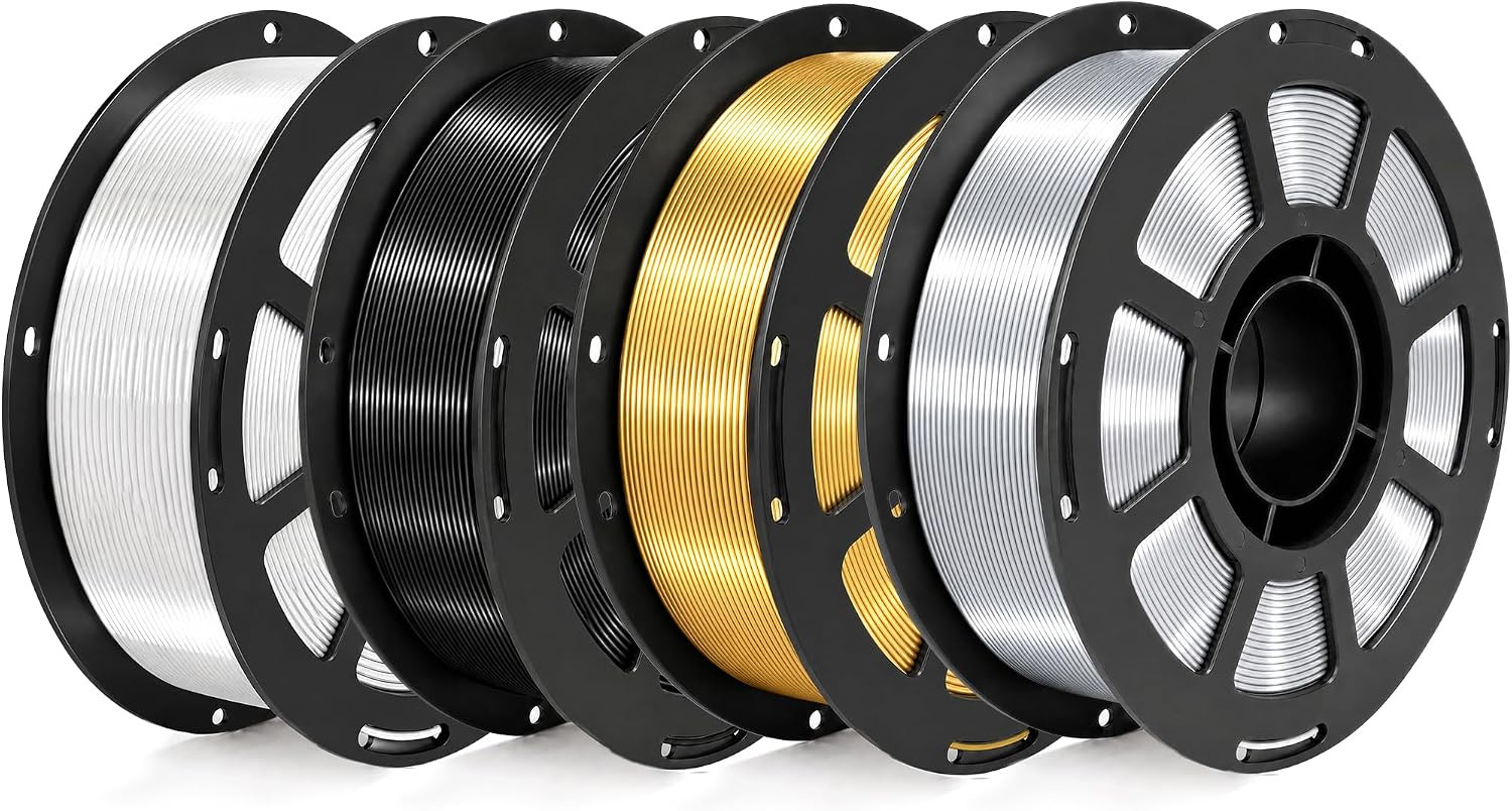 PLA+ 3D Printer Filament 4KG, Silk(Black+White+Metalgold+Silver)