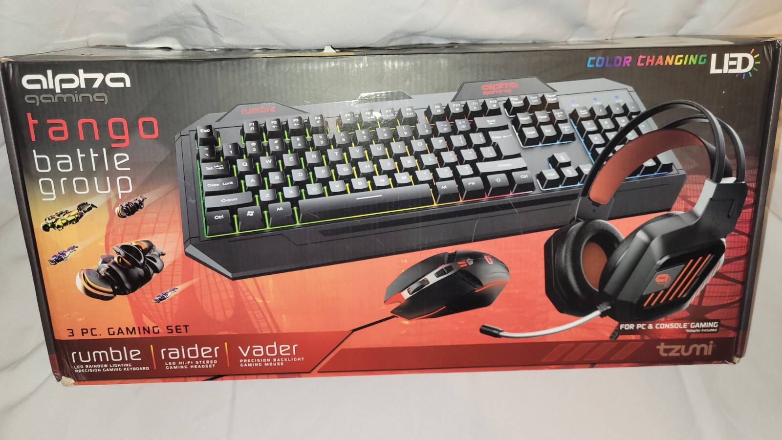  Tzumi, Alpha Gaming Tango Battle Group, 3pk Bundle, Keyboard, Mouse, Headphones