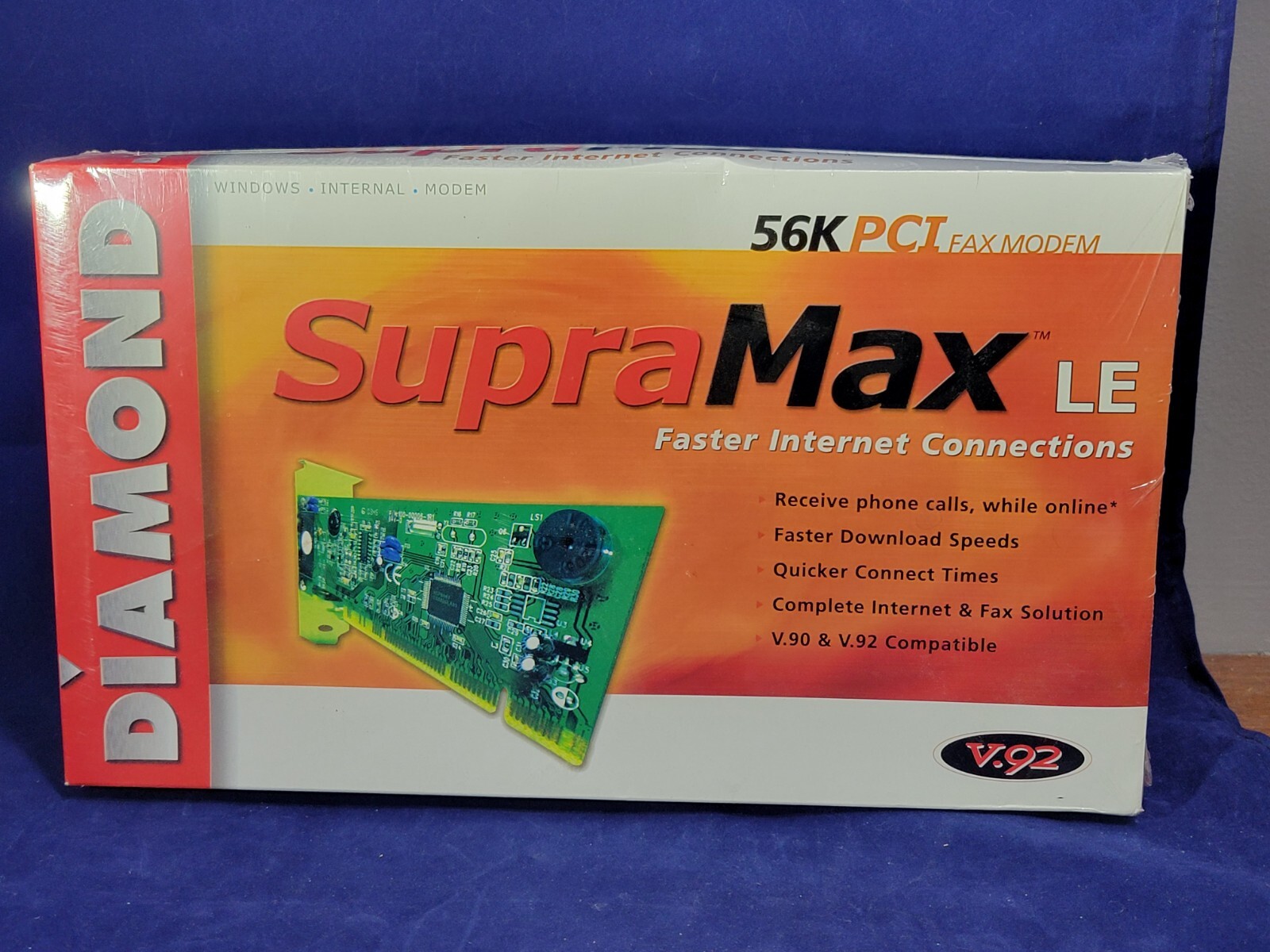 Vtg Diamond SupraMax LE 56K PCI Fax Modem Internal Card NIB Sealed Windows XP 98