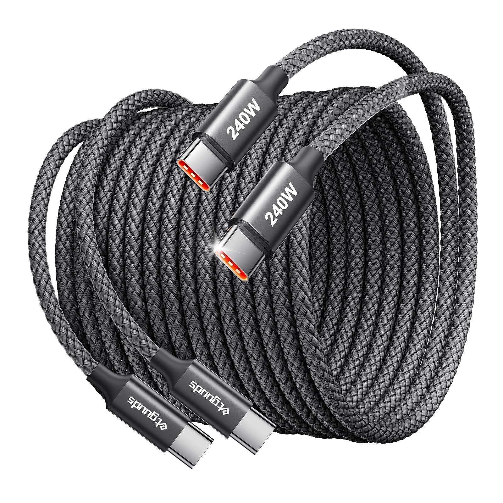 240W USB C to C Cable 10ft, 2-Pack C C Fast Black