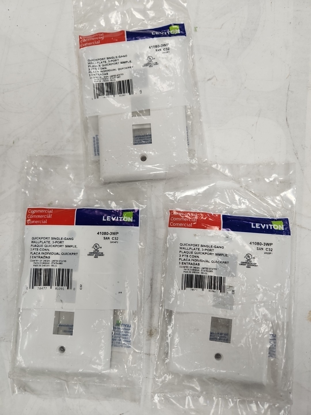 Leviton 41080-3WP Wallplate Lot Of 3 Brand New 
