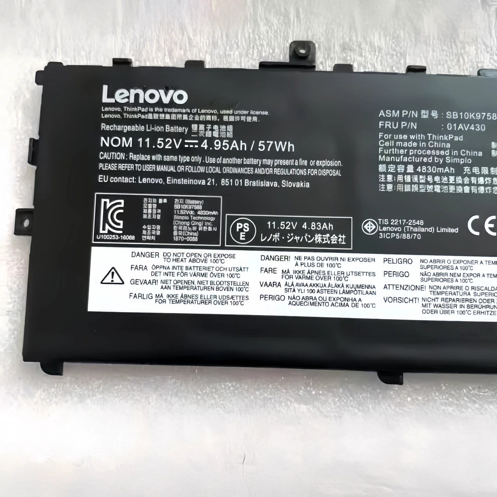 OEM Genuine 01AV494 01AV430 Battery for Lenovo ThinkPad X1 Carbon 5th 6th Gen US