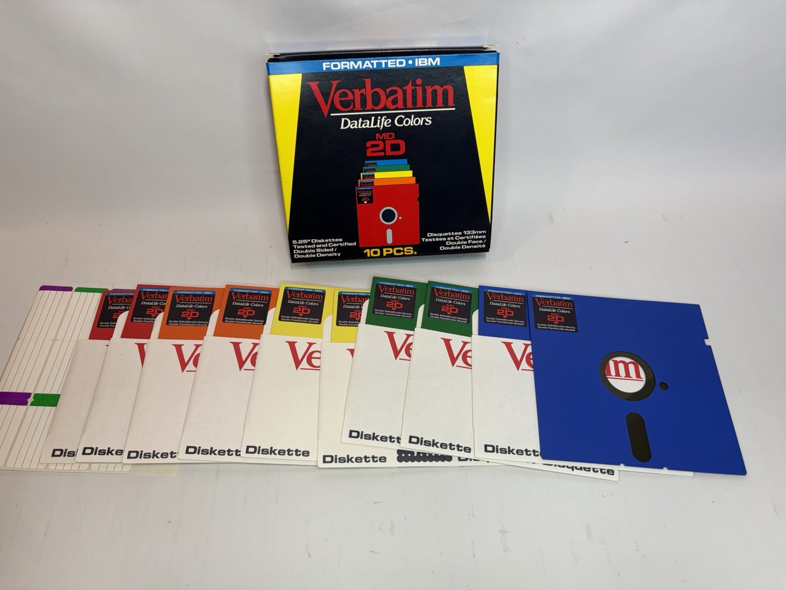 NEW VERBATIM DATADLIFE COLORS DOUBLE DENSITY 5¼” MD2-D DISKETTES 10PC