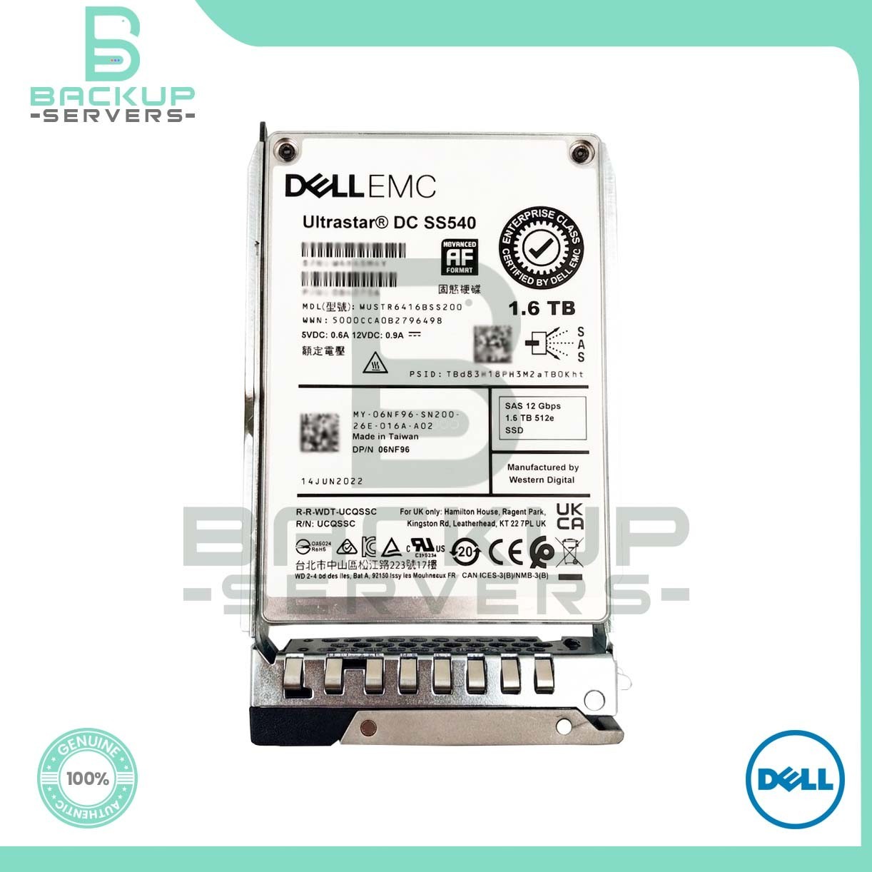 6NF96 Dell 1.6TB SAS 12Gbps Mix Use 2.5-inch SFF 06NF96 WUSTR6416BSS200 SSD