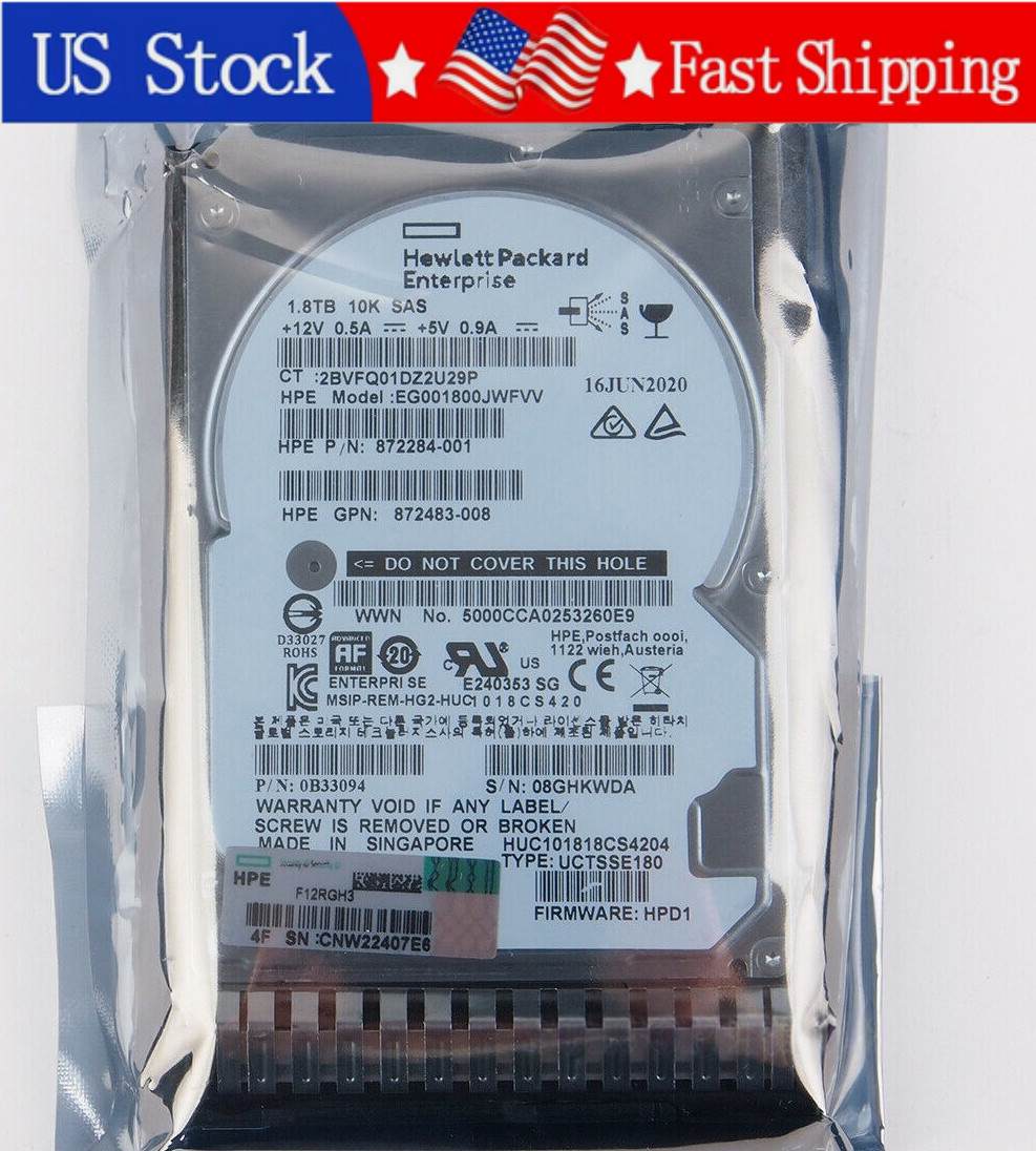 New HPE 872481-B21 872738-001 1.8TB 12Gb/s SAS 10K 2.5" 512E HDD Hard Drive