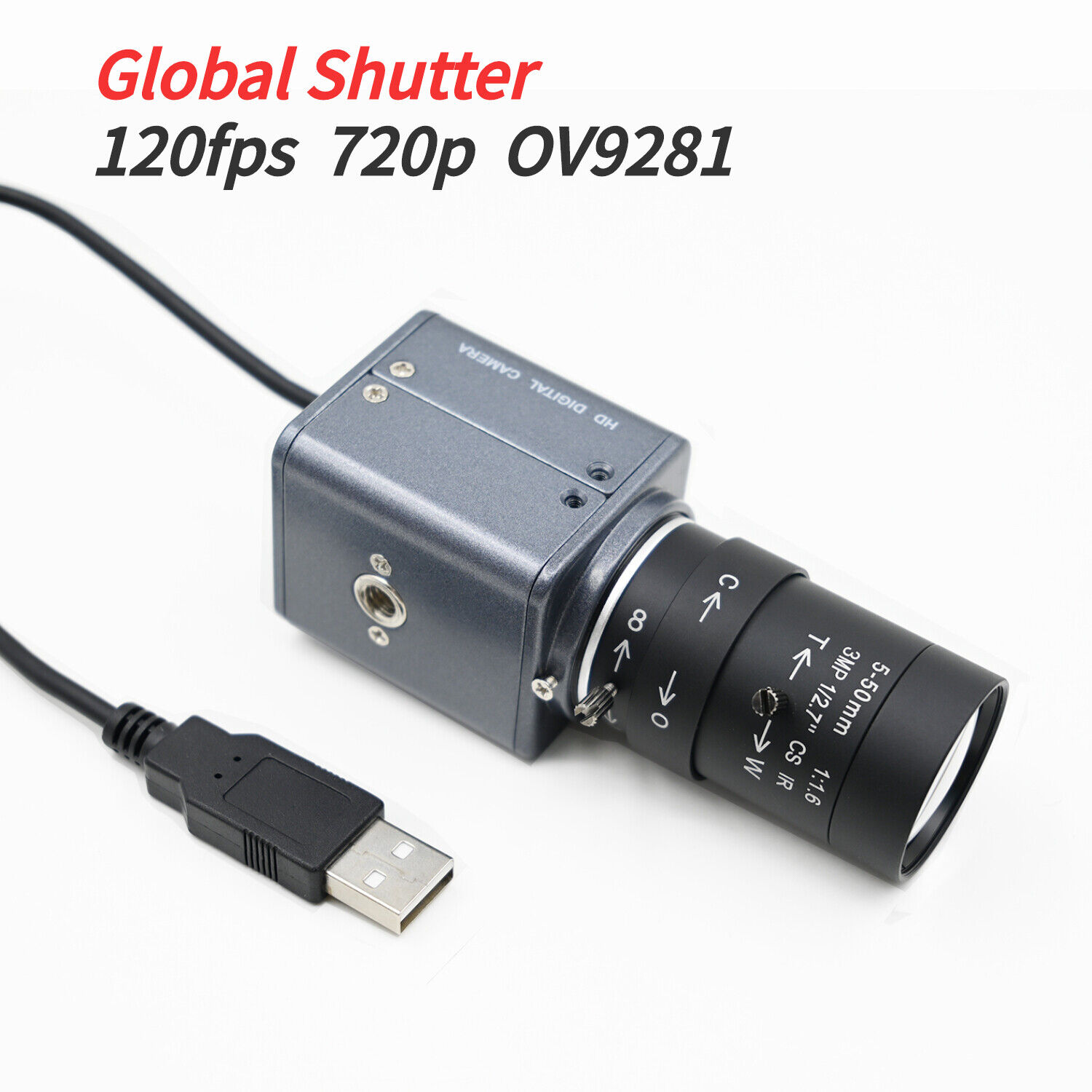 120FPS Global Shutter USB Camera 720P OV9281 Webcam With 5-50mm 2.8-12mm CS lens