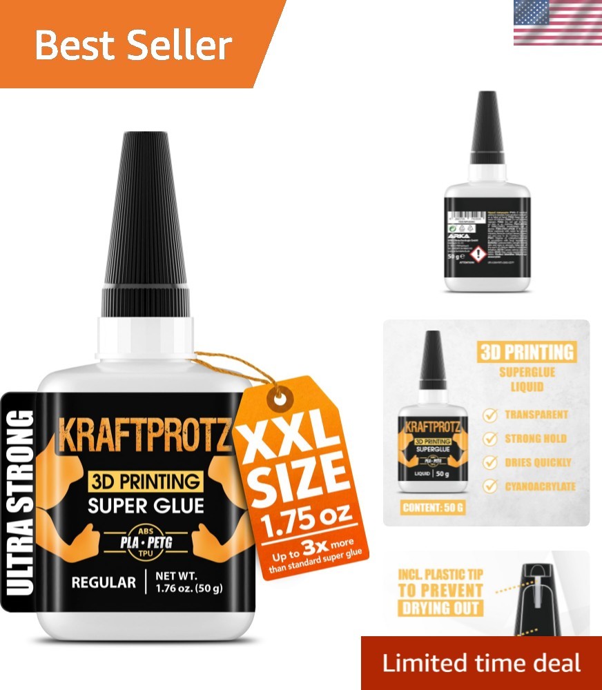 3D Printer Super Glue Thin for PLA, ABS, PETG, TPU & Nylon – 1.76 oz XXL – Ca...