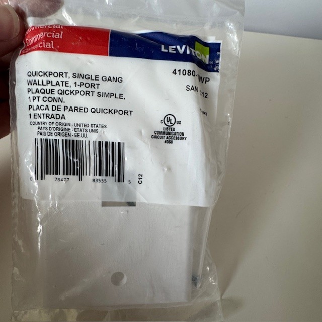 (Qty of 2) Leviton 41080-1WP-1-Port Single-Gang Quickport Wallplate-White