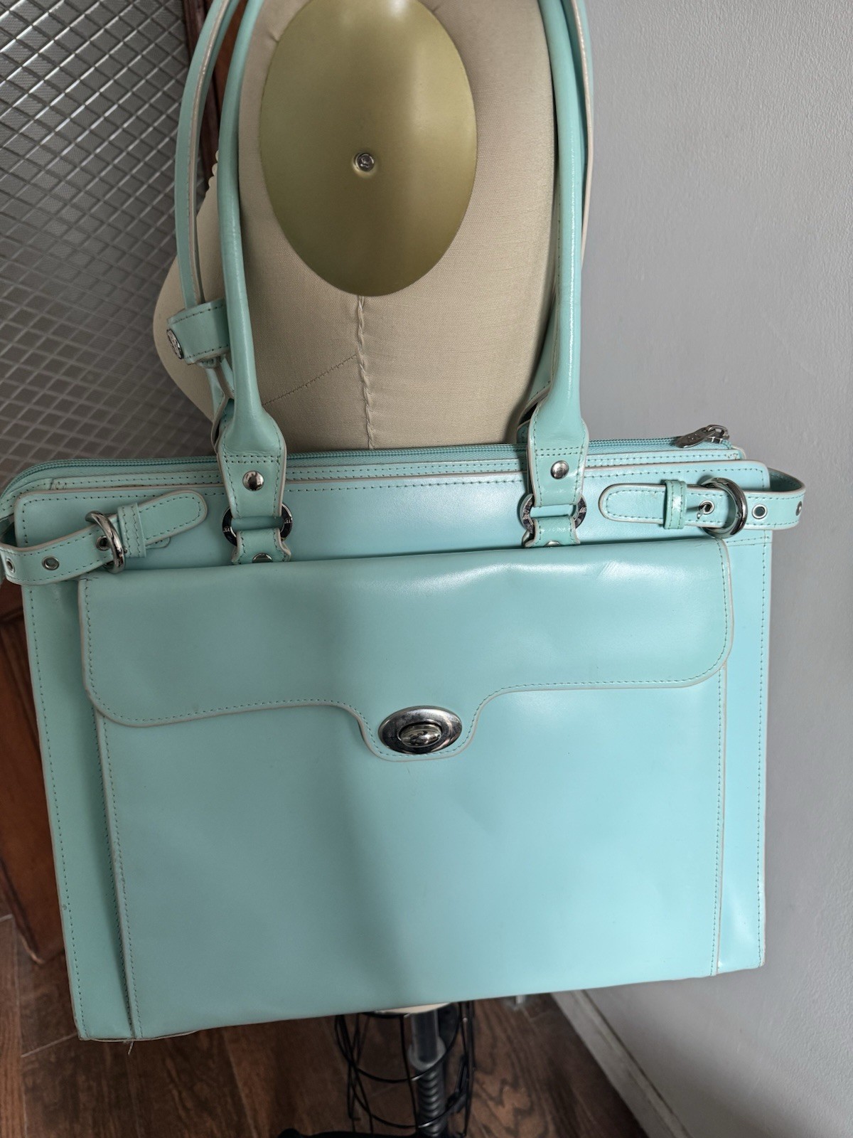 Mcklein Winnetka Briefcase Bag Light Blue 16” W X 13” H X 4” D Women’s Handles