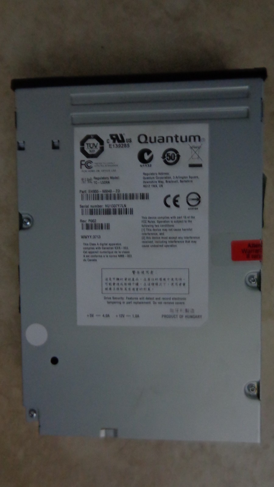 HP EH955-60040-ZD LTO5 HH SAS Internal HH Tape Drive LTO-5 TC-L52AN