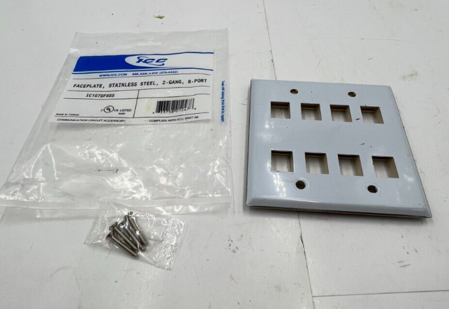 (QTY 2) ICC IC107DF8SS 8-Port Double Gang Stainless Steel Faceplate