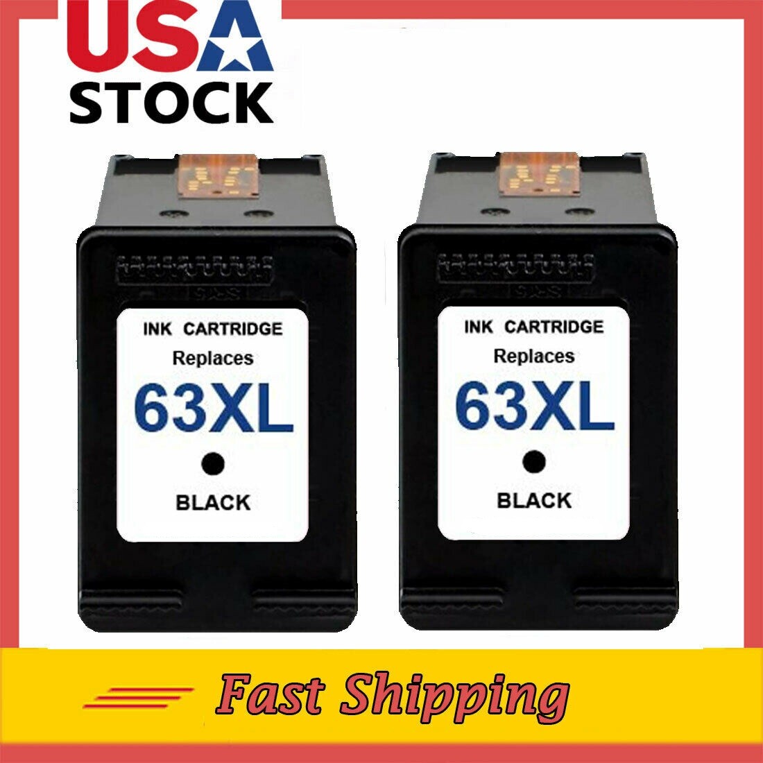 2PKs Black Ink Cartridges for HP 63XL Deskjet 1110 1112 2130 3630 3632 3834 4652
