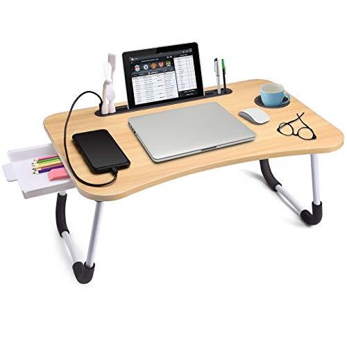 Slendor Lap Desk with Tablet Slot, Foldable Laptop Table with Storage Drawer for