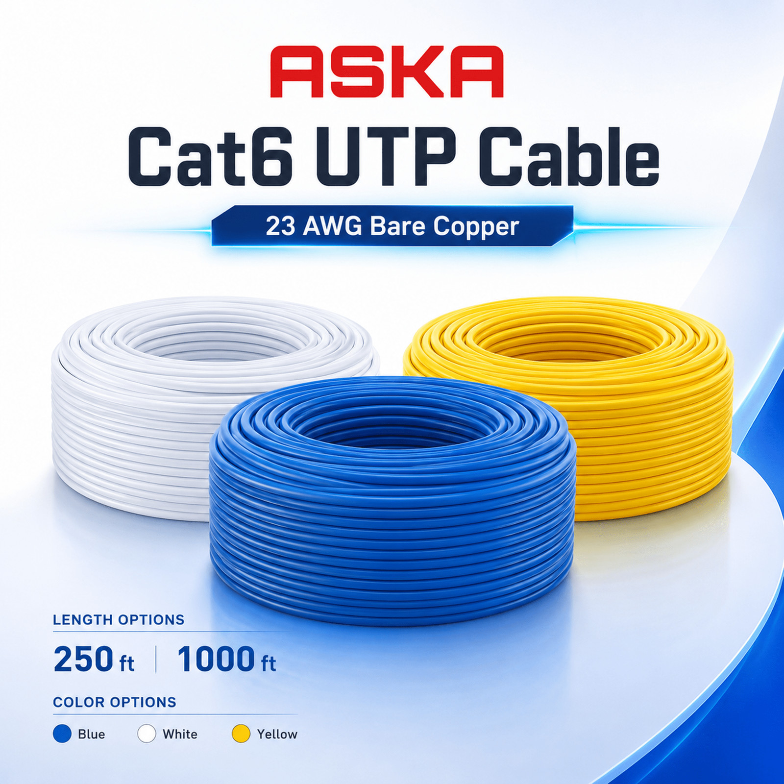 Cat6 UTP Ethernet Cable 23AWG Bare Copper UL Certified, CM Rated, 250/1000ft