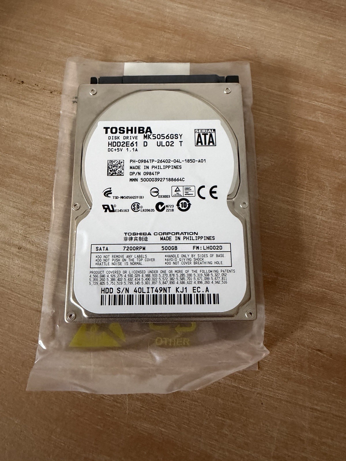 Toshiba MK-5056GSY 500GB Internal 7200RPM 2.5" (MK5056GSY) HDD