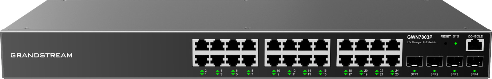 Grandstream GWN7803P Switch (24) Gbe RJ45 PoE (4) 1G SFP Ports 400W
