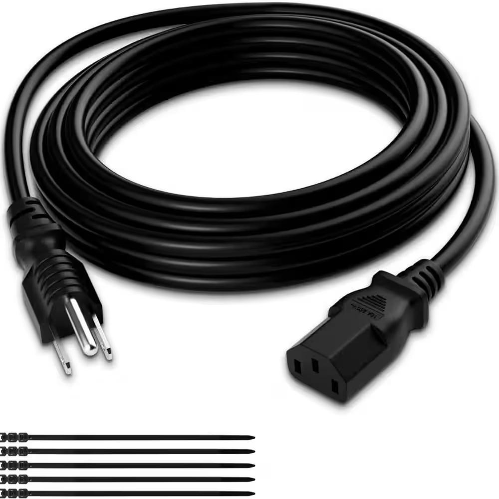 25 Ft. 3-Prong Replacement Power Cord, Heatproof Flexible Durable AC Cable, ETL
