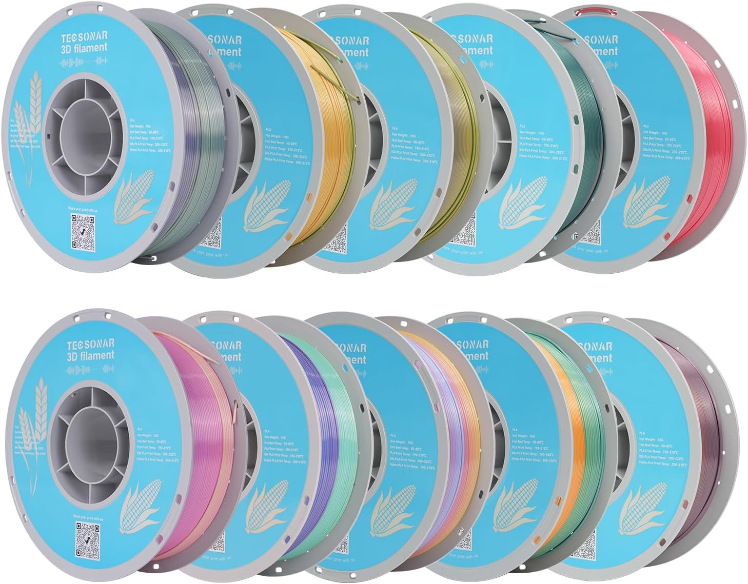 Silk Rainbow PLA 3D Printer Filament, 10 Rolls,1Kg Spool(2.2Lbs) 1.75Mm 3D Print