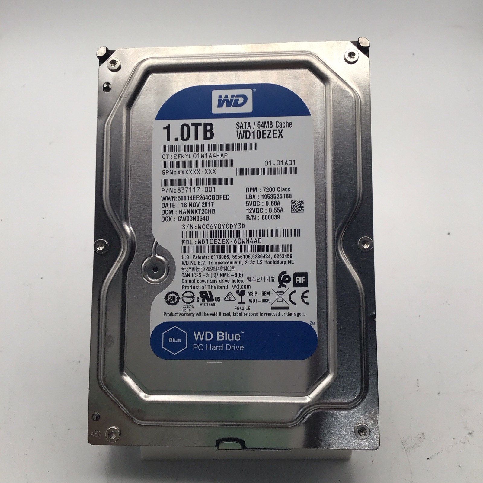 Western Digital WD Blue WD10EZEX 1TB SATA 3.5in 7200RPM 64MB HDD AF Tested Wiped