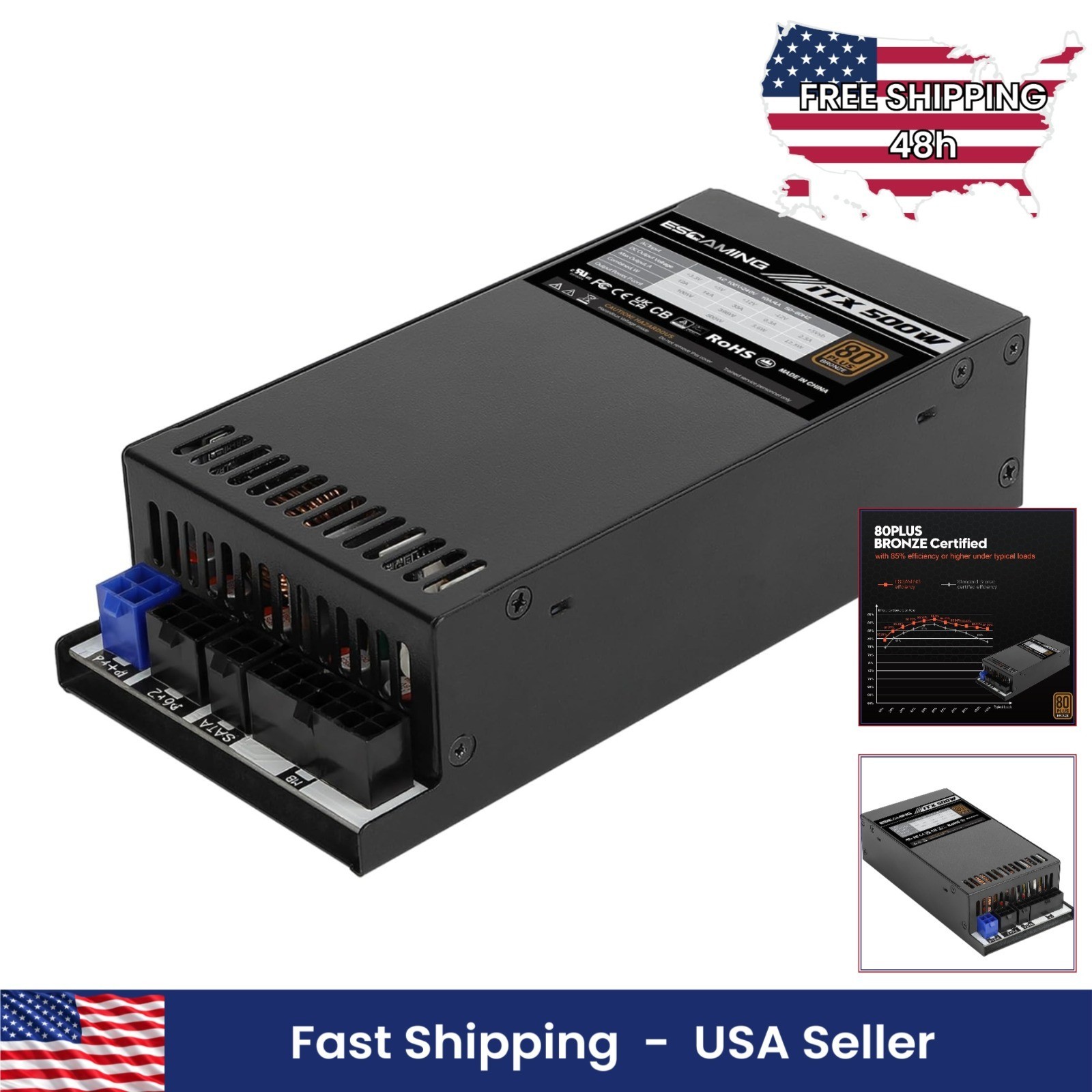 500W Flex ATX 1U Power Supply 80 Plus Bronze Mini ITX PSU Full Range APFC