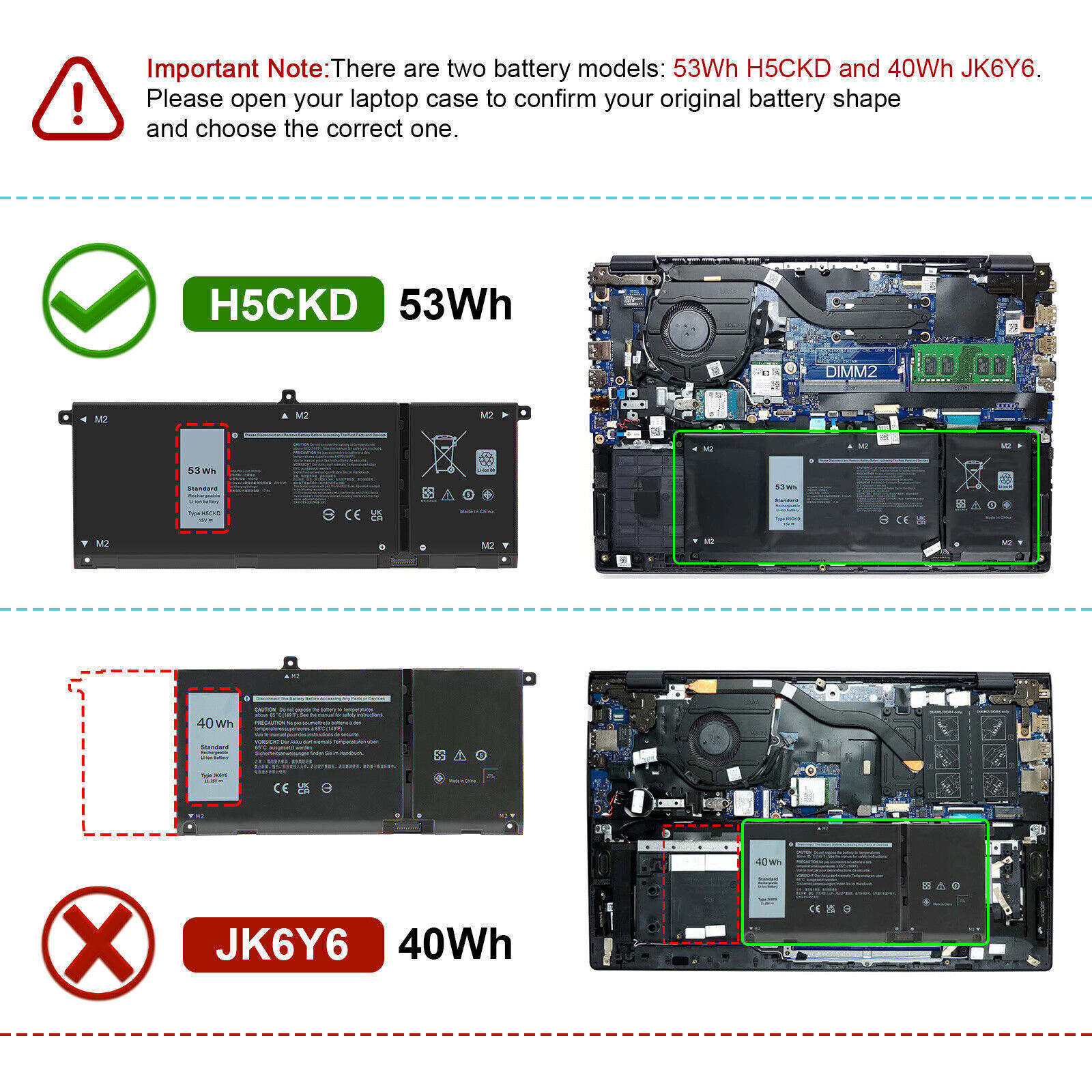 H5CKD/JK6Y6 53Wh/40Wh Battery for Dell Inspiron 7300 7306 2-in-1 Silver TXD03 