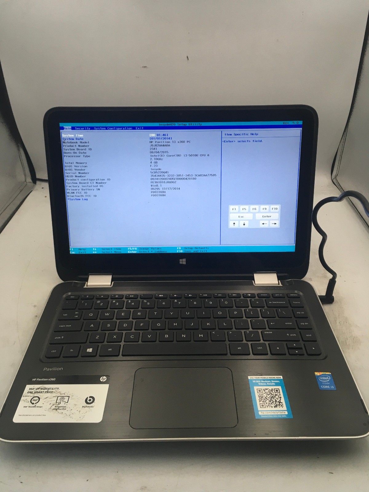 HP PAVILION 13 X360 A110DX - BOOTS TO BIOS - INTEL I3 5010U - 4GB RAM - READ -BB