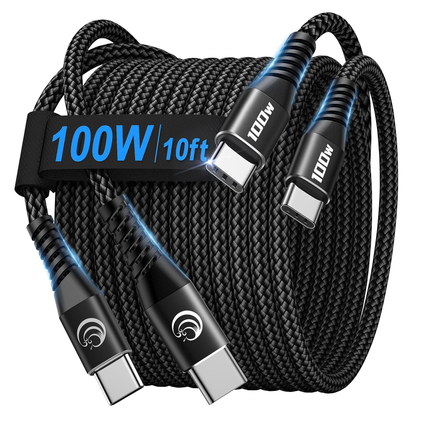 USBC to 100W [10ft/2 Pack] USB C C Fast Charging 10ft+10ft, Black