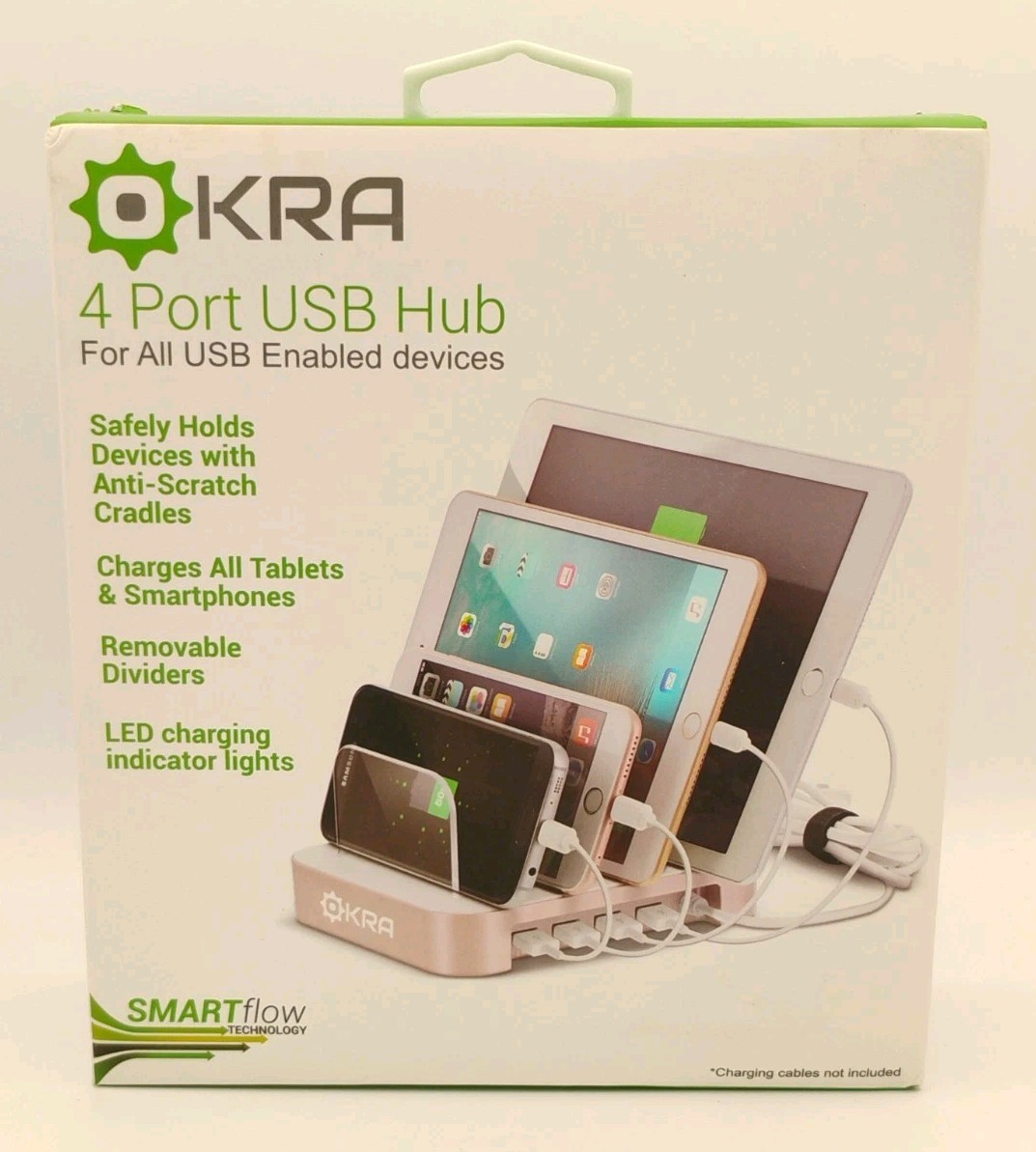 OKRA 4-Port Powered USB Hub Charging Station OK-HUB4P-05, Brand New 