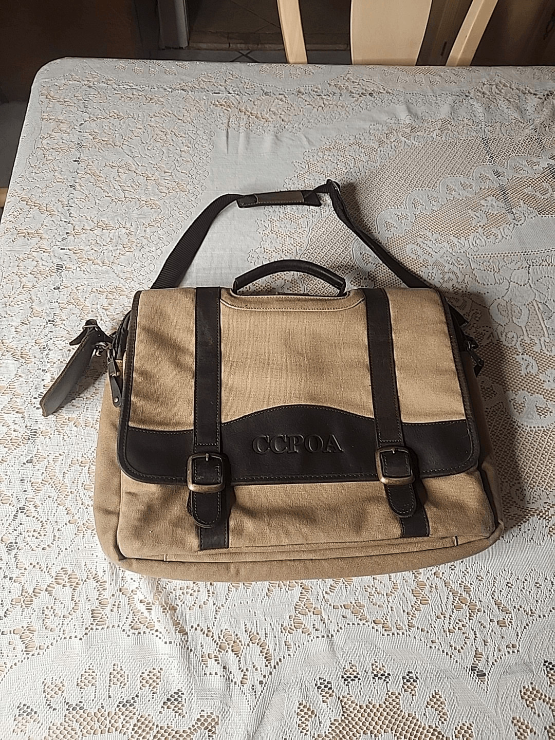 Canyon Outback Leather Goods Canvas and Leather Laptop Briefcase Messenger Bag