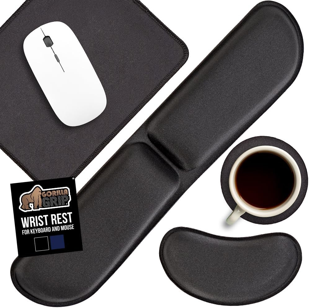 GORILLA GRIP Silky Memory Foam Keyboard Wrist Rest and Mouse Pad for Computer, E
