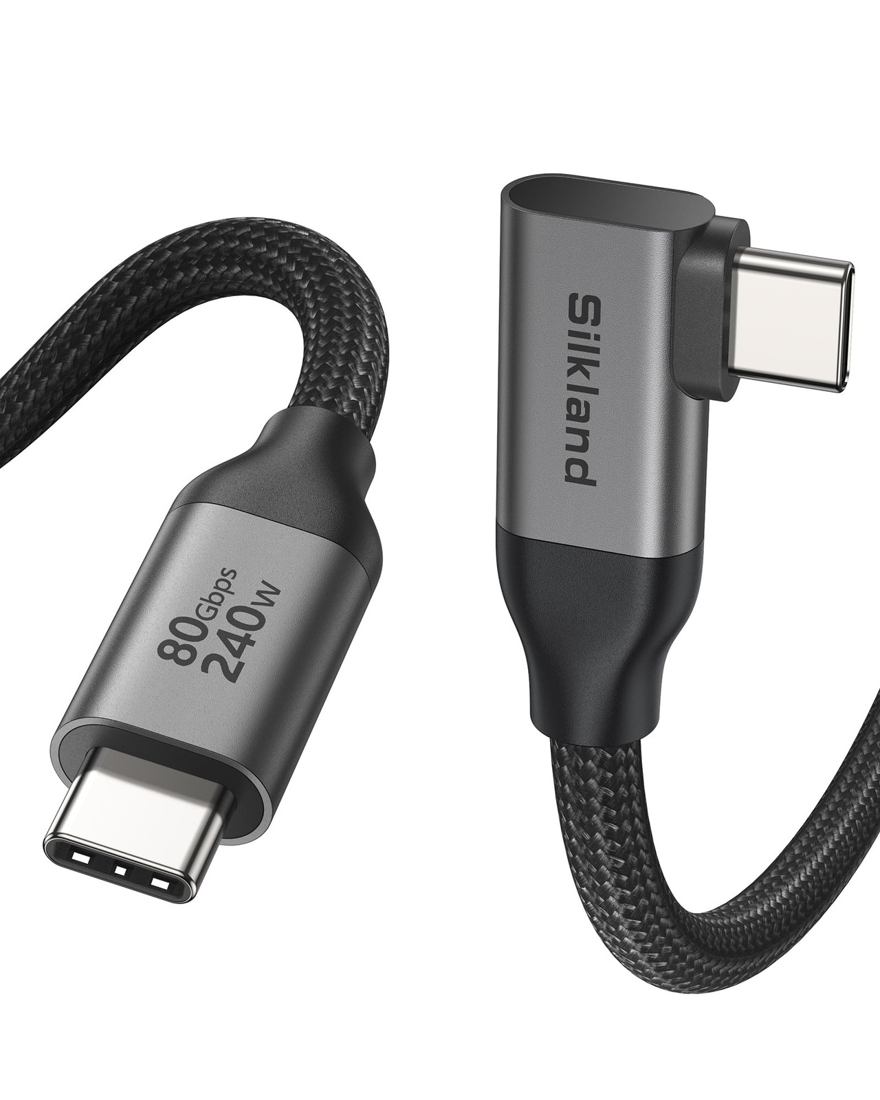 Silkland 80Gbps Right Angle USB 4 Cable for Thunderbolt 5 4FT, Grey