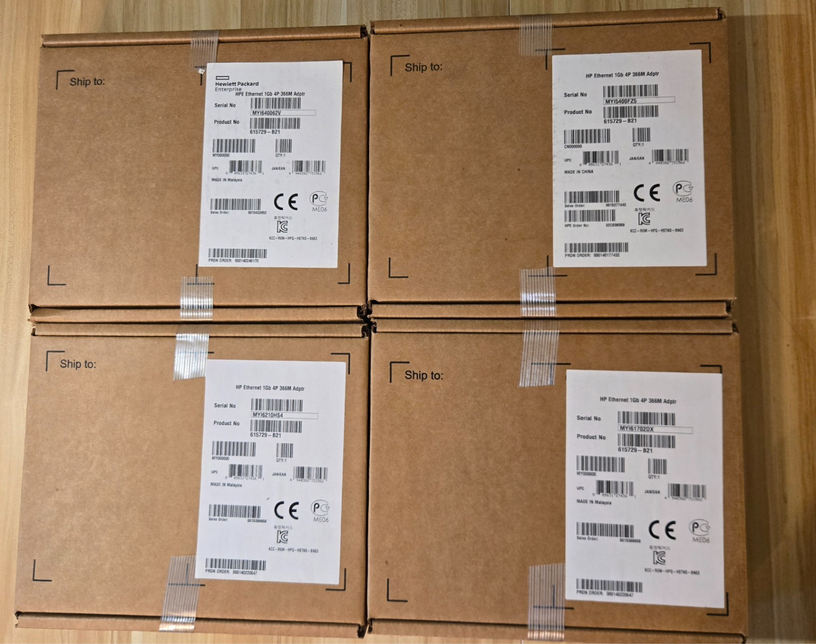 LOT OF 4 NEW HPE Ethernet 1Gb 4-Port 366M Mezzanine Adapter 615729-B21 Sealed