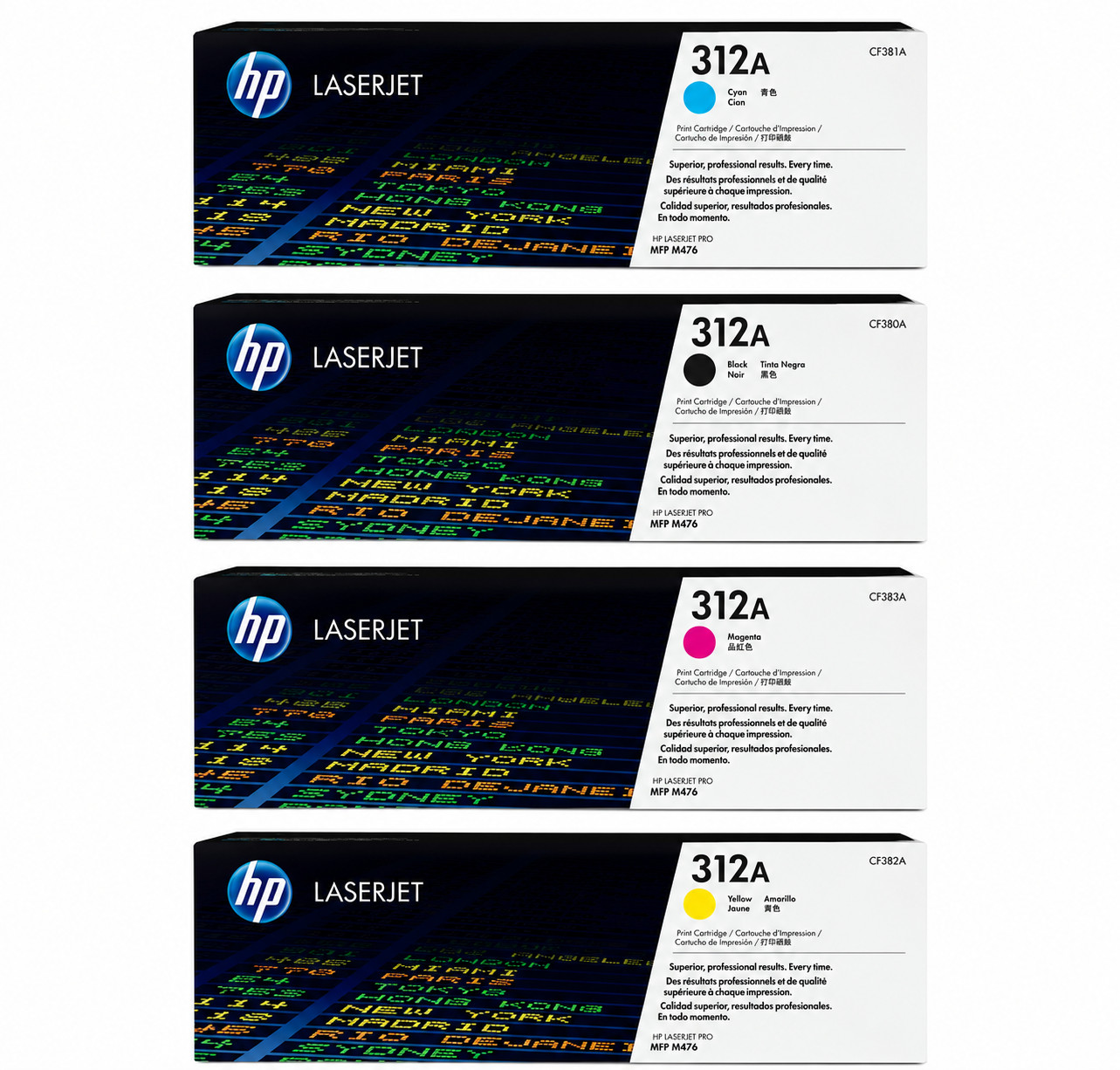HP 312A Full Set of 4 Toner Cartridge Black , Cyan, Magneta and Yellow Colours