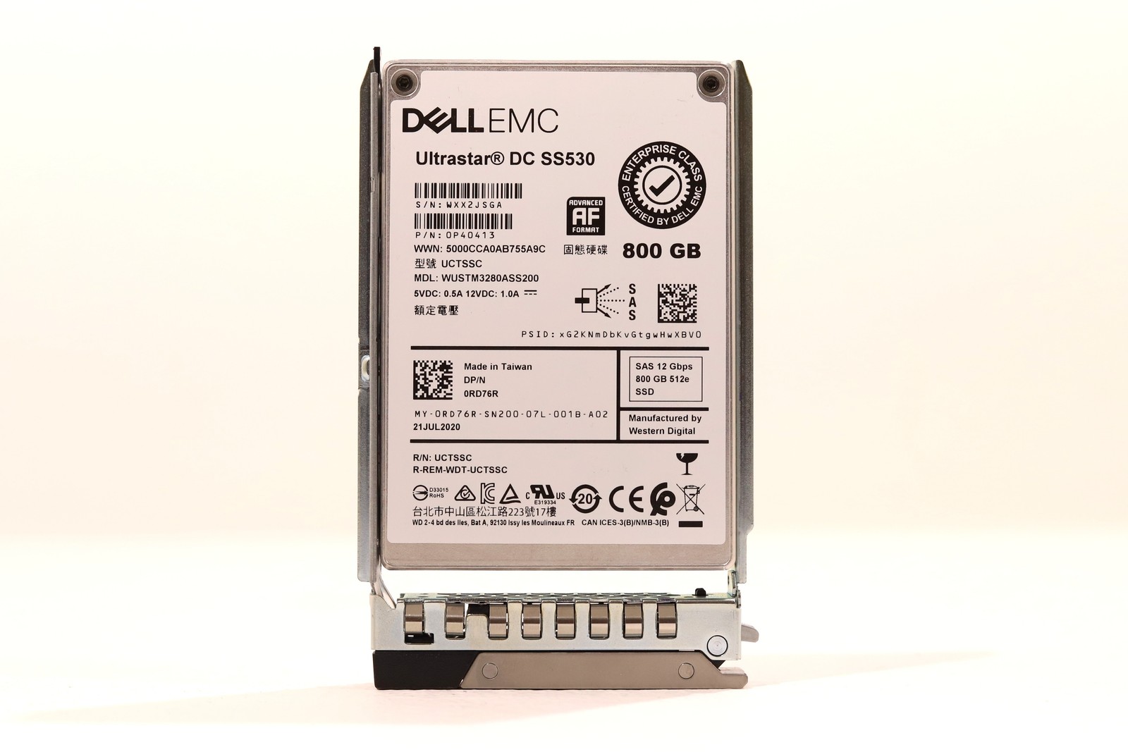Dell WUSTM3280ASS200 800GB 2.5" 12Gb/s SAS SSD W/Caddy Dell P/N: 0RD76R Tested