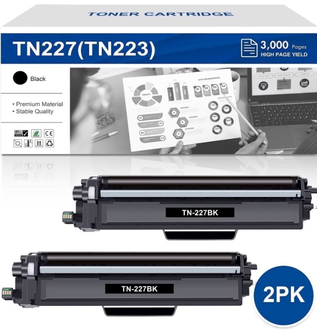 2 ✅ TN-227 Toner Black High Yield Brother HL L3210CW, HL L3230CDN, HL L3230CDW